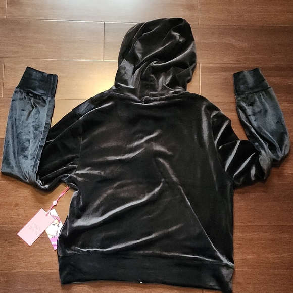 Paris Hilton NWT Black Velvet Hoodie with 'Iconic' Bling Print XL Xlarge - Picture 5 of 7
